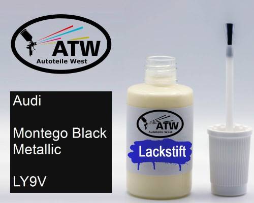 Audi, Montego Black Metallic, LY9V: 20ml Lackstift, von ATW Autoteile West.